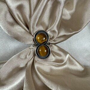 Sterling Silver Ring Tiger’s Eye Double Gemstone Bold Statement Jewelry Size 6.5